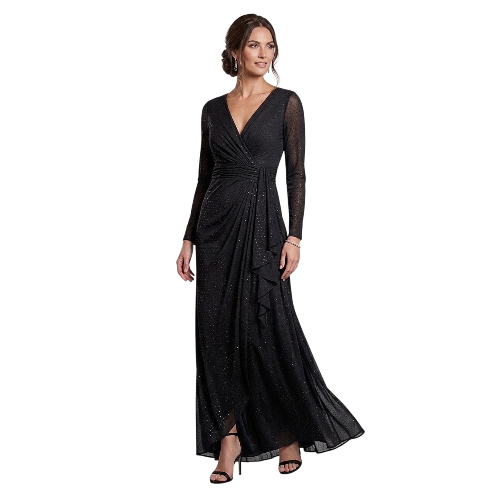 Badgley Mischka Beaded Evening Gown Dress Women’s 8 Black Gathered Nwt Msrp $840